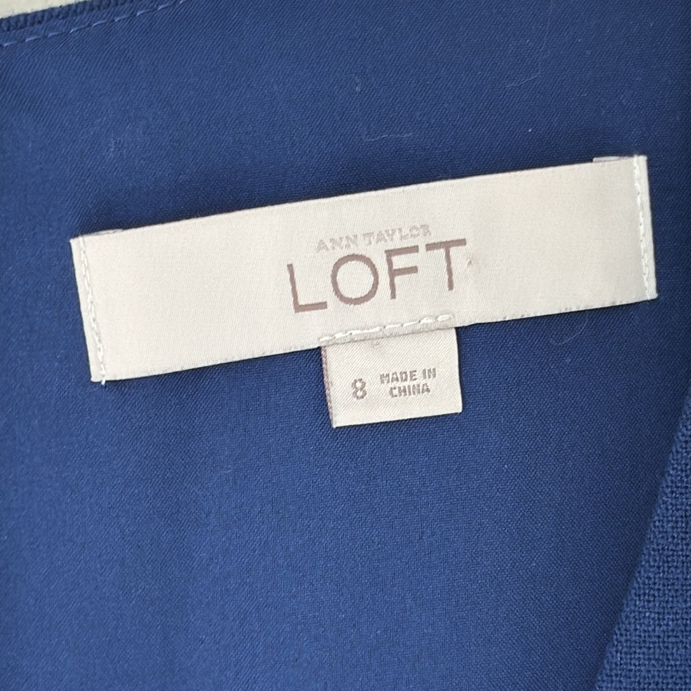 LOFT | V-neck Sleeveless A-line Dress with Pockets in Blue | Size 8 - Picture 6 of 7